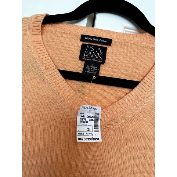 Jos. A. Bank NWT V-Neck Cotton Sweater in Peach Orange, Size XL - Picture 5 of 6